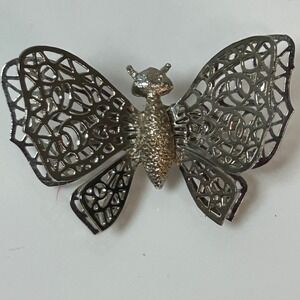 Silver Butterfly Brooch Pin Filigree Openwork Insect Jewelry‎ Accessory